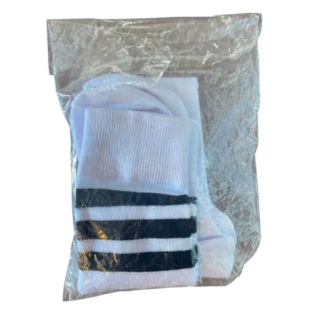 White Thigh-High Socks With Black 3-Stripe Over-Knee-One Size